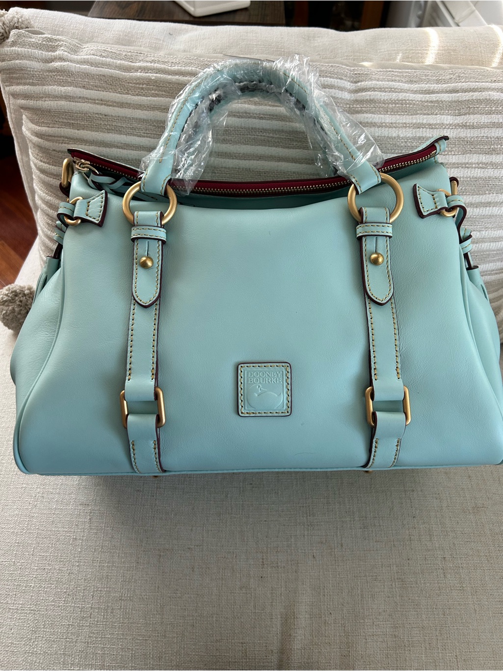 Dooney & Bourke Florentine Leather Satchel Pale Blue Large Nwt